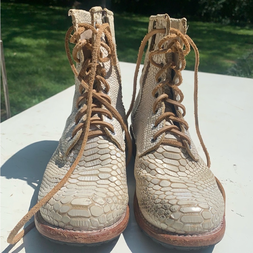 Freebird Manchester Crocodile Cream Leather Ankle Boots